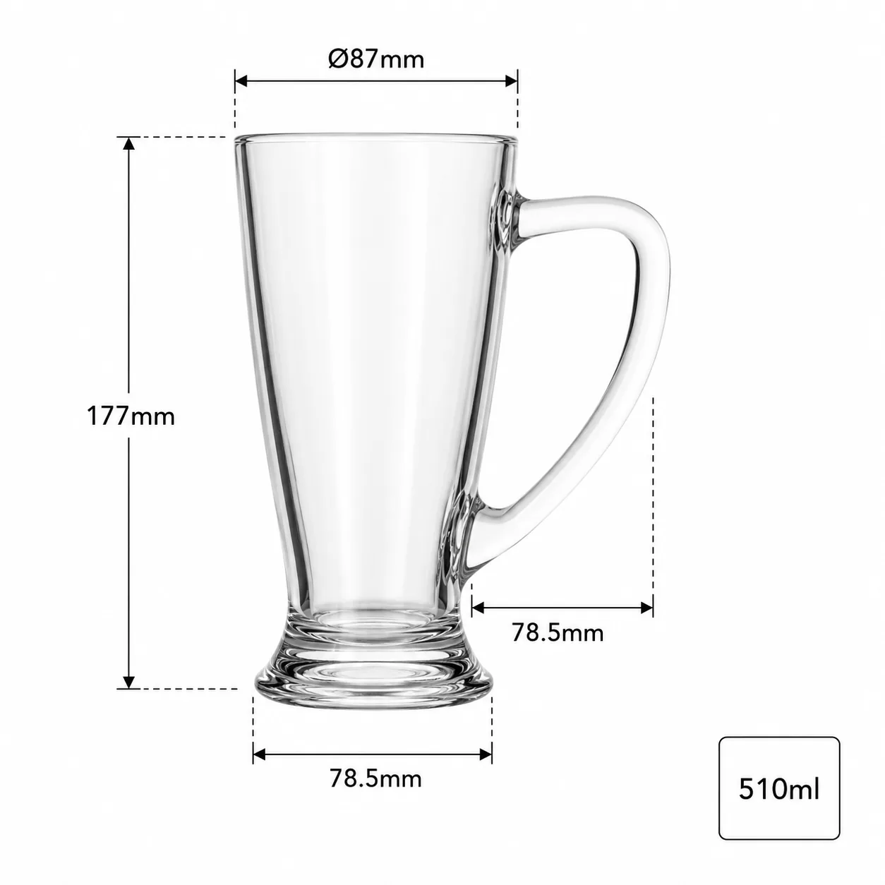 Tall footed 510 ml glass beer mug