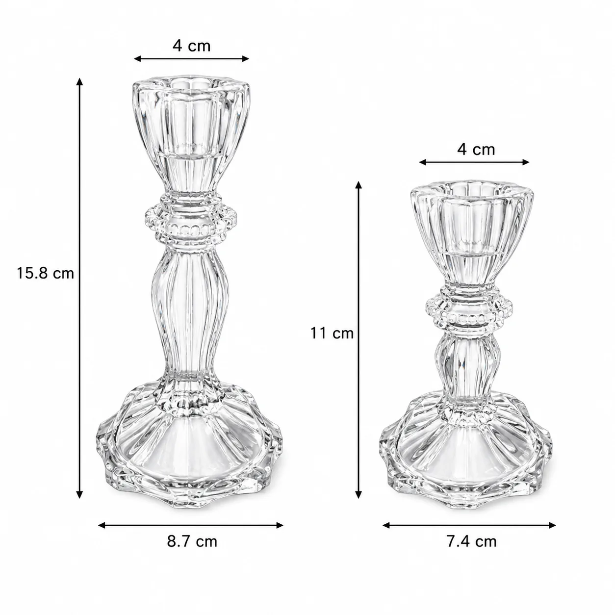 Crystal glass candle holder set in two heights