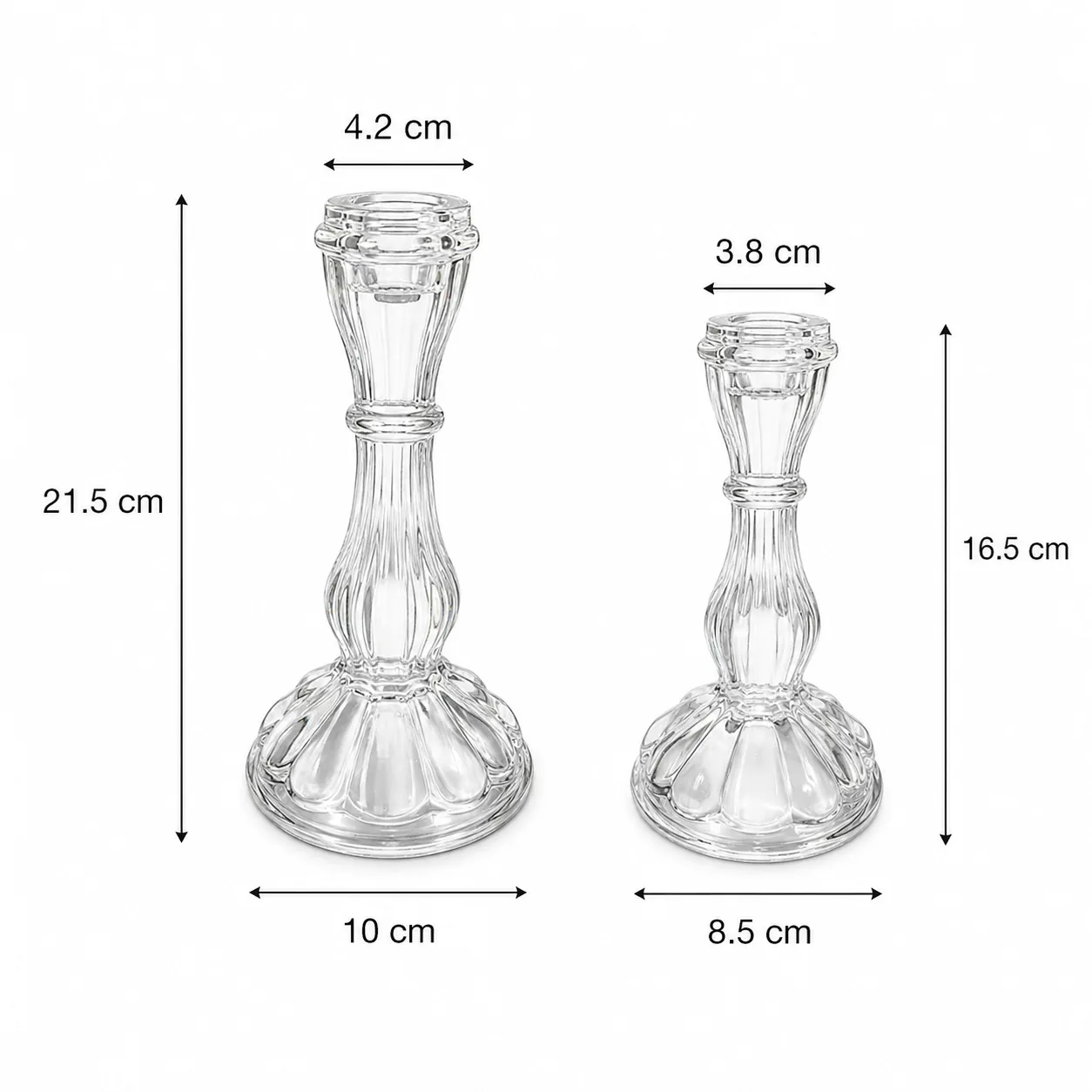 Tall crystal glass candle holder set in two sizes