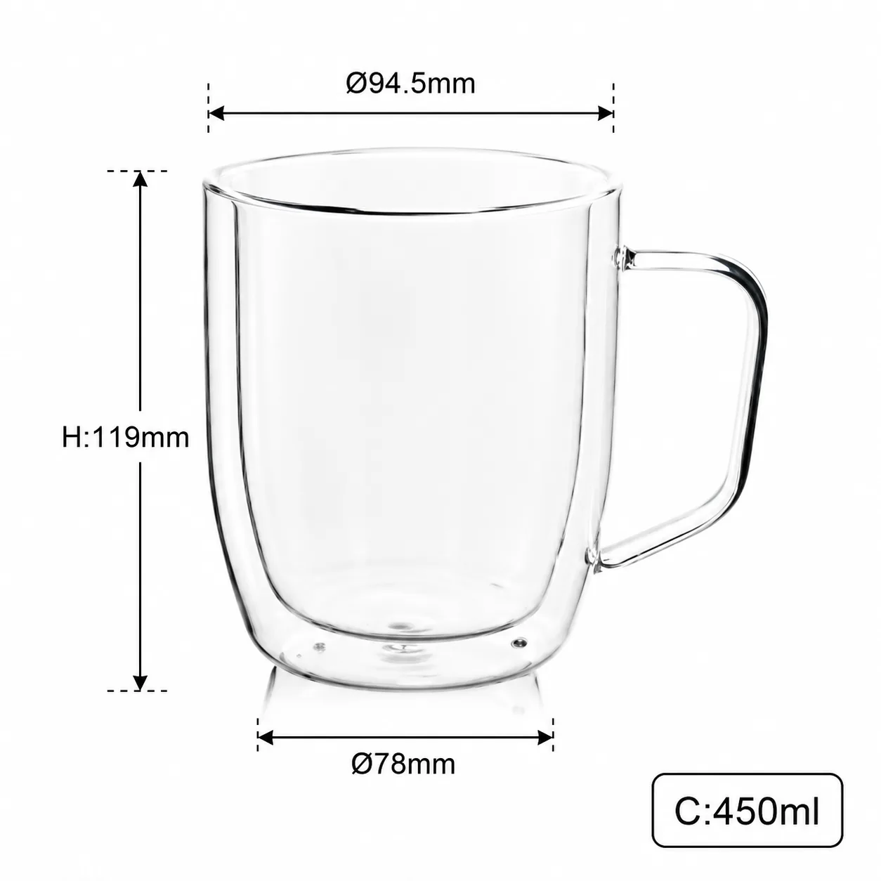 Double wall 450 ml glass mug