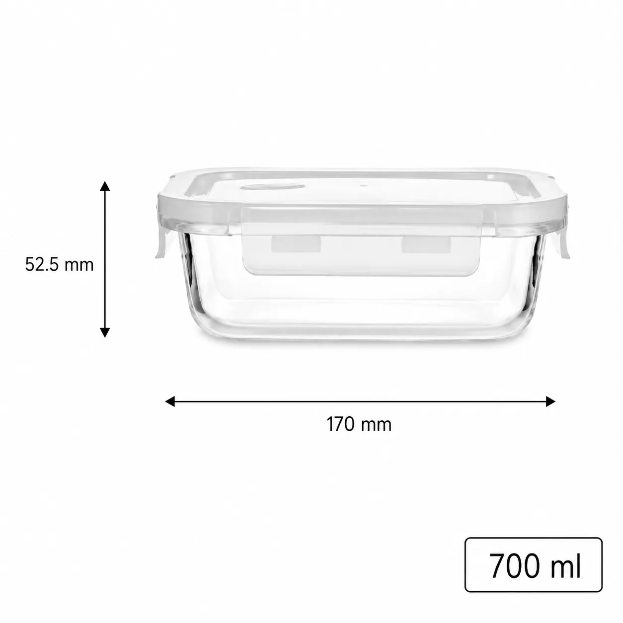 Rectangular 700 ml glass food storage container with locking lid