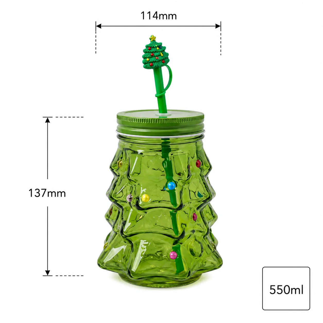 Christmas tree 550 ml glass straw cup