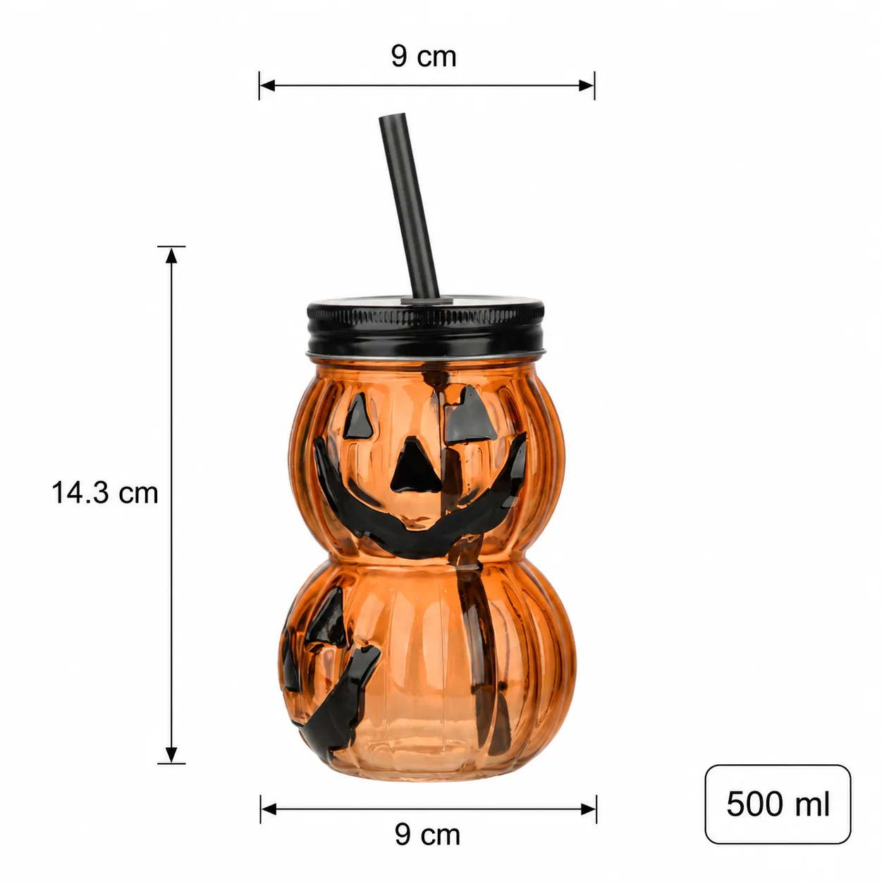Pumpkin 500 ml glass straw jar